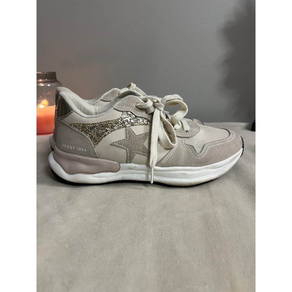 Vintage Havana Glitter Star Sneakers Beige & White Womens Size 8.5 Chic Comfy Sh